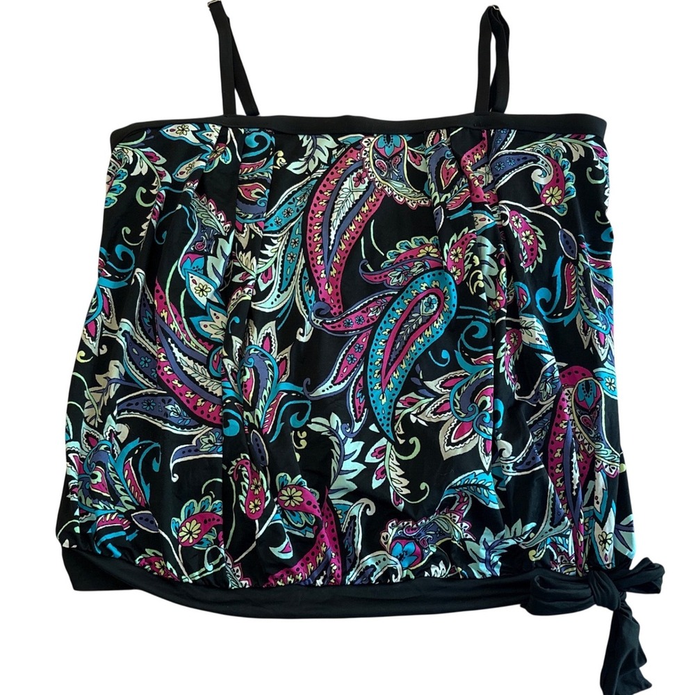 APT. 9 Womens Plus Size Black Multicolor Paisley Tankini Swim Top, Size 3X